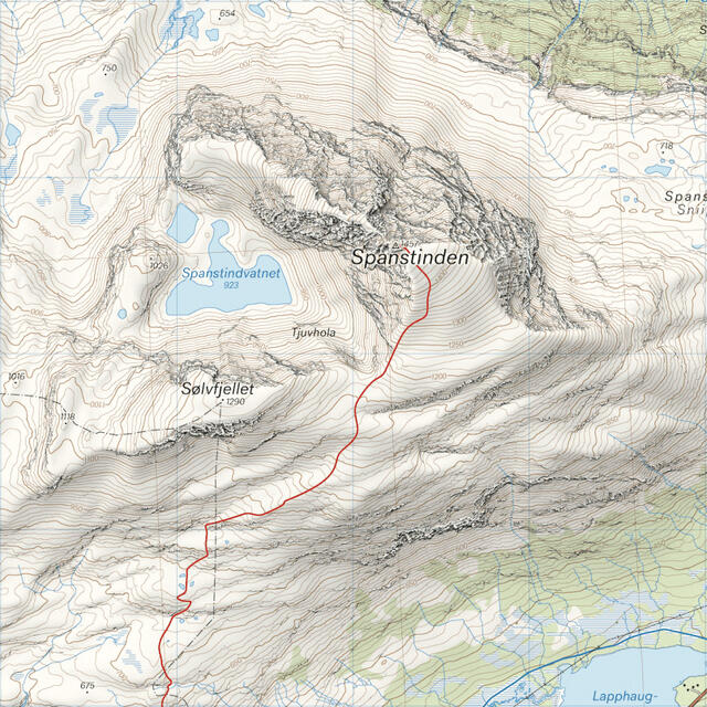 Spanstinden Dudalstinden Calazo Høyfjellskart 1:25 000 Narvik 