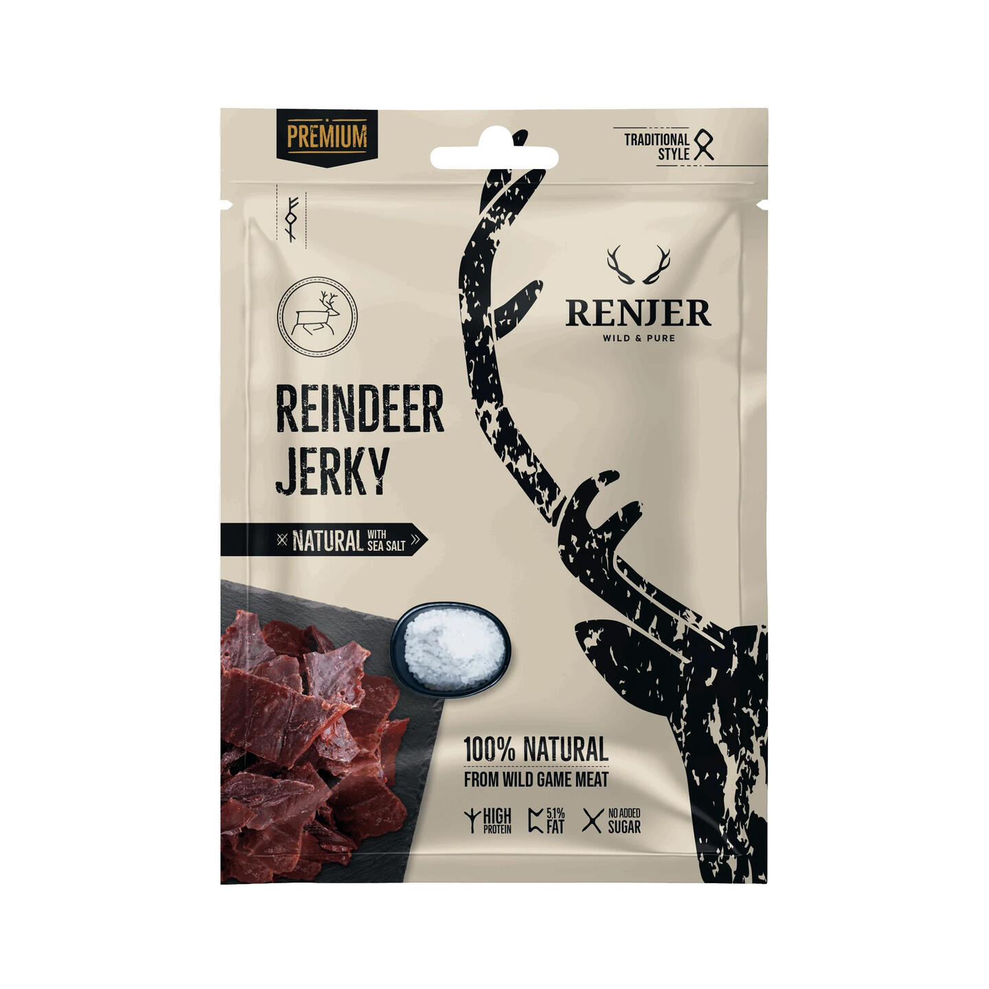 Reinsdyr Jerky med havsalt