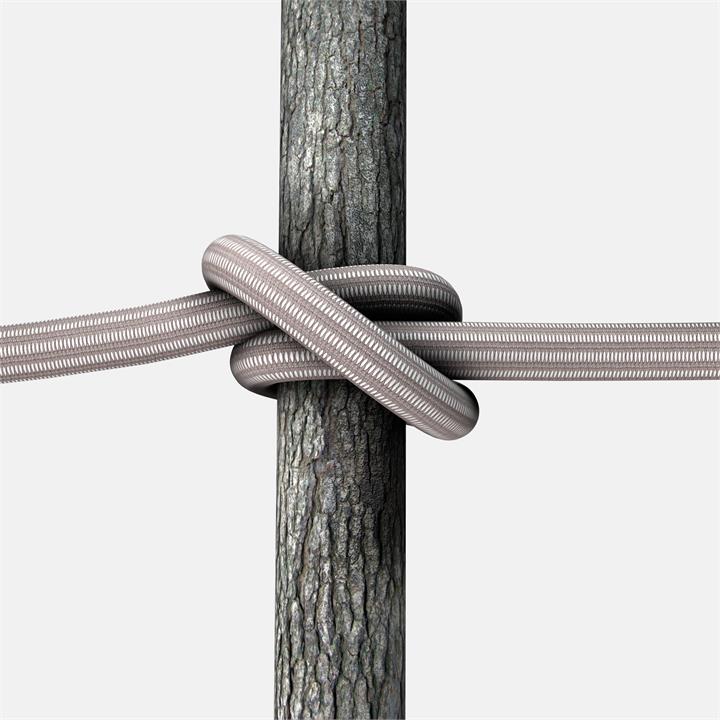 Illustrasjon av dobbel halvstikk knuten på en trepåle.