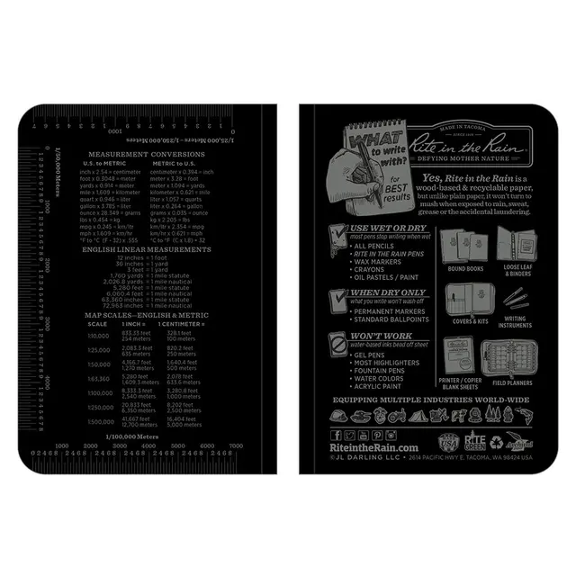 Liten vannfast notatbok Rite In the Rain No754 Black 