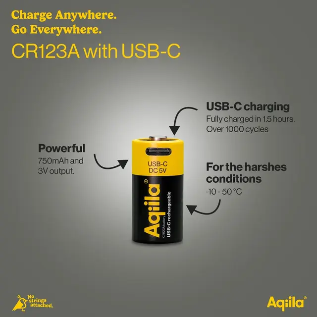 USB-batterier CR123A Aqiila USB Rechargable CR123A 2 pk 