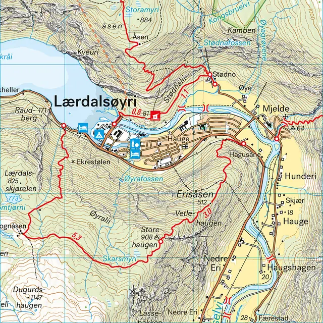 Nærøyfjorden Lærdalen Calazo Turkart 1:50 000 
