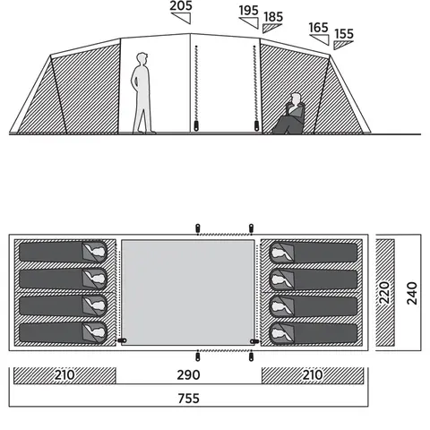 Tunnelltelt til 8 Easy Camp Leka Twin 8