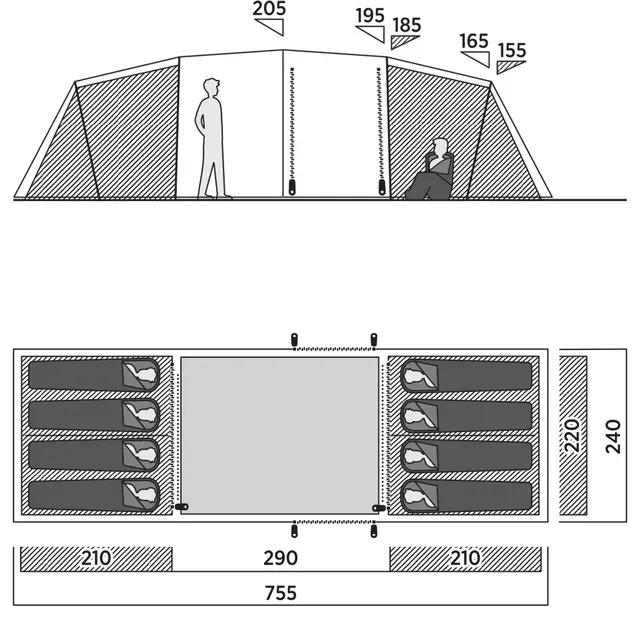 Tunnelltelt til 8 Easy Camp Leka Twin 8 