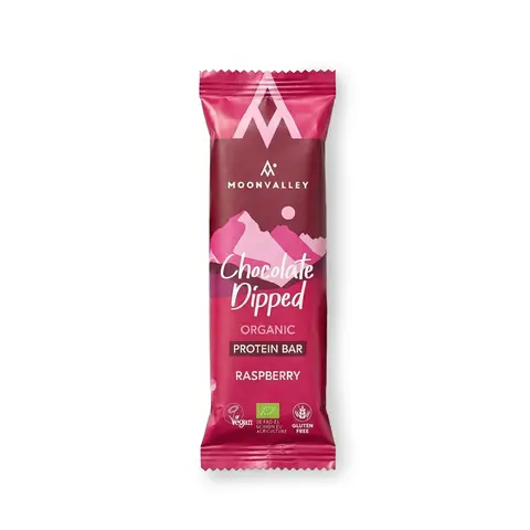 Proteinbar med sjokolade og bringebær Moonvalley Protein Raspberry 50 g