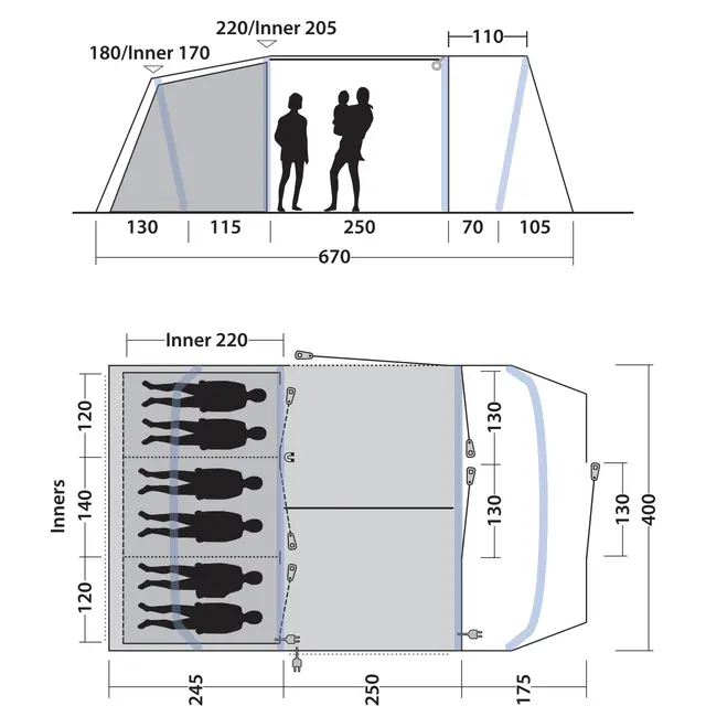 Campingtelt oppblåsbart til 6 Outwell Sacramento 6 Air 
