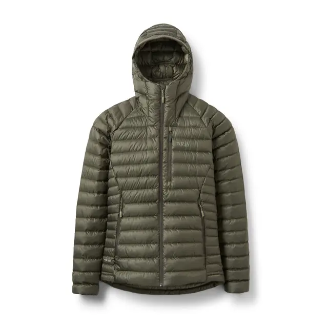 Jakke til dame XS Rab Microlight Alpine Jacket W 8 Army 